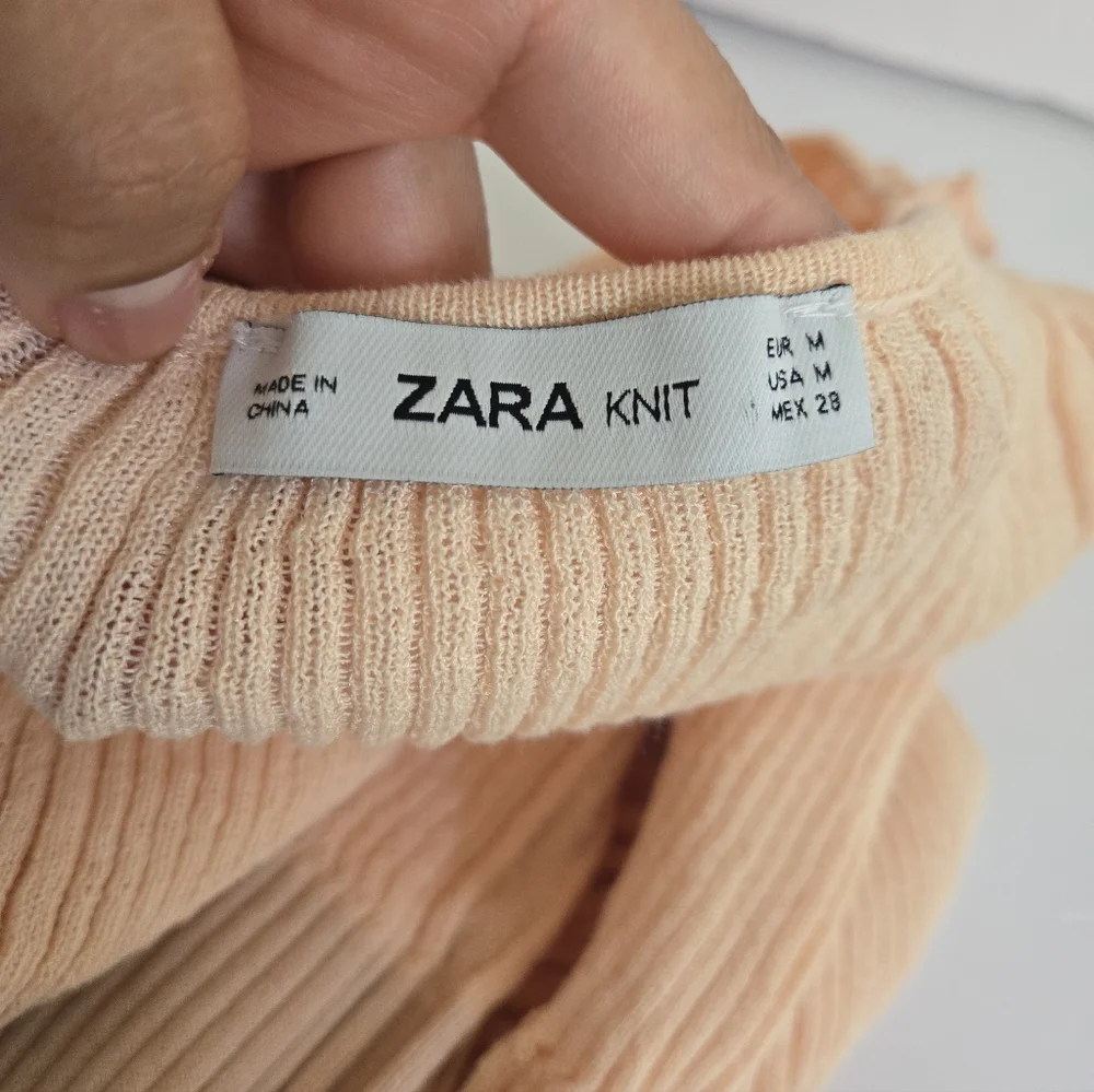 Zara Knit Crop Balloon Sleeve Peach Blouse Top Size Medium